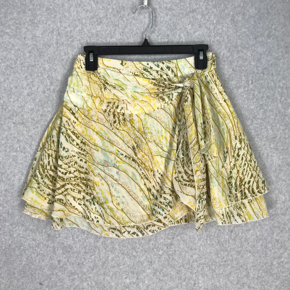 Japna Skirt Womens Medium Green Floral Wrap Tie Tiered Coastal Western Boho
